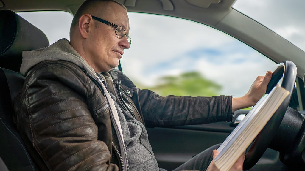 Bratislavskí dopravní policajti riešia prípad 35-ročného vodiča osobného automobilu, ktorý počas šoférovania čítal knihu opretú o volant.